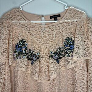 LANE BRYANT Lace Pullover Women 18/20 Peach Green Blue Floral Keyhole Stretch